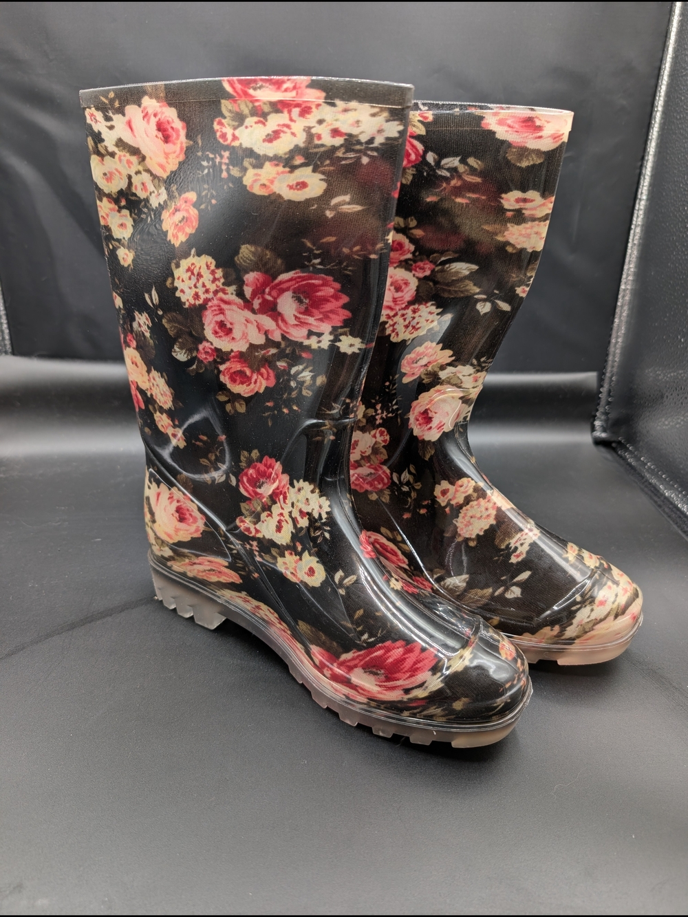 Women’s Black Floral Waterproof Rain Boots